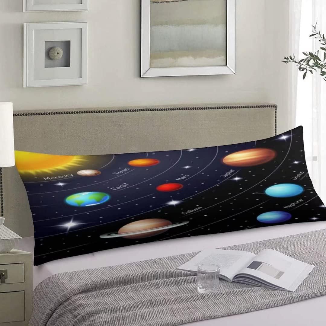 Outer Space Body Pillow Cover Solar System Orbits Sun Earth Mars Twinkling Night Sky Stars Planet Pillow Case Protector With Zipper Decorative Large Pillow Cases Covers For Bed,Home Gift 20"x54",Blue Pillow Case329 6 20"x54"