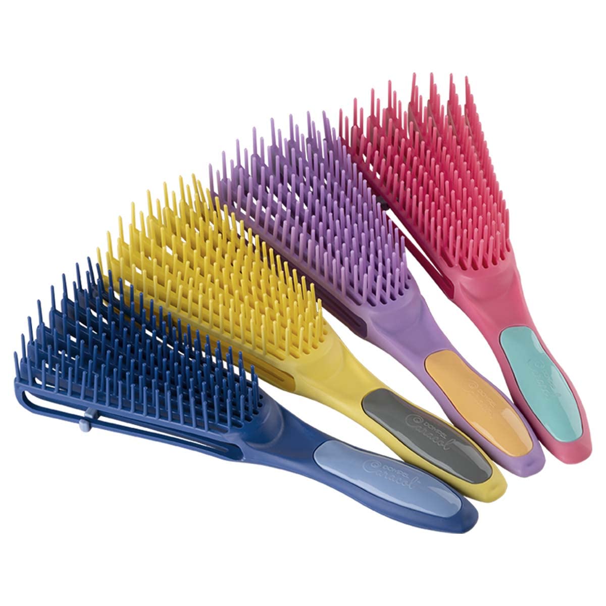 Dompel Caracol hairbrush, specially developed for the curl brushing routine, antistatic brush with light, soft and flexible bristles. 4 pieces (yellow, pink, purple, blue)