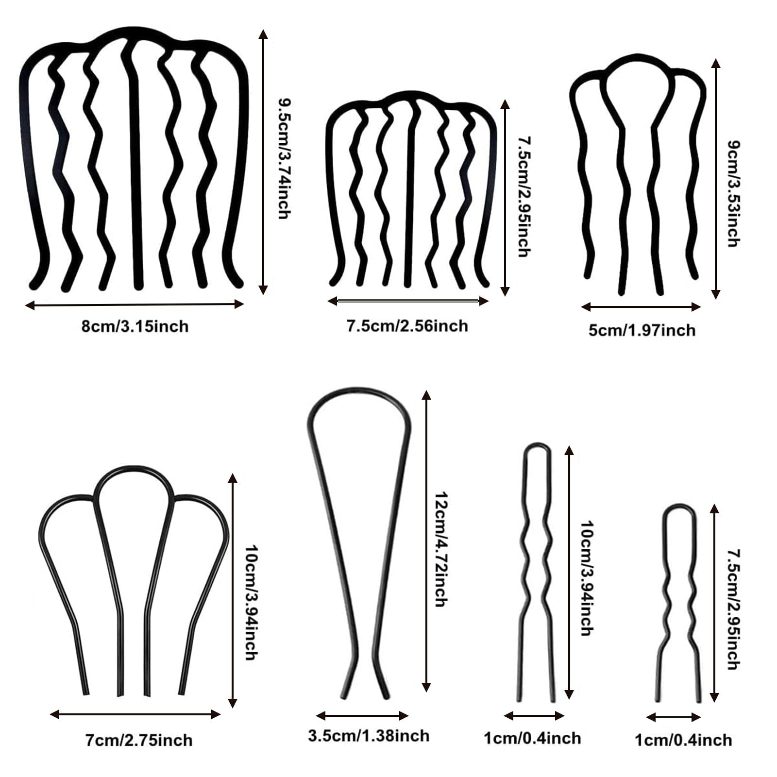 Denipry 7 Pcs Hair Side Combs Vintage U Shape Teeth Metal Small and Large Updo Hair Comb French Hair Pin Accessories for Women Girls - Image 2