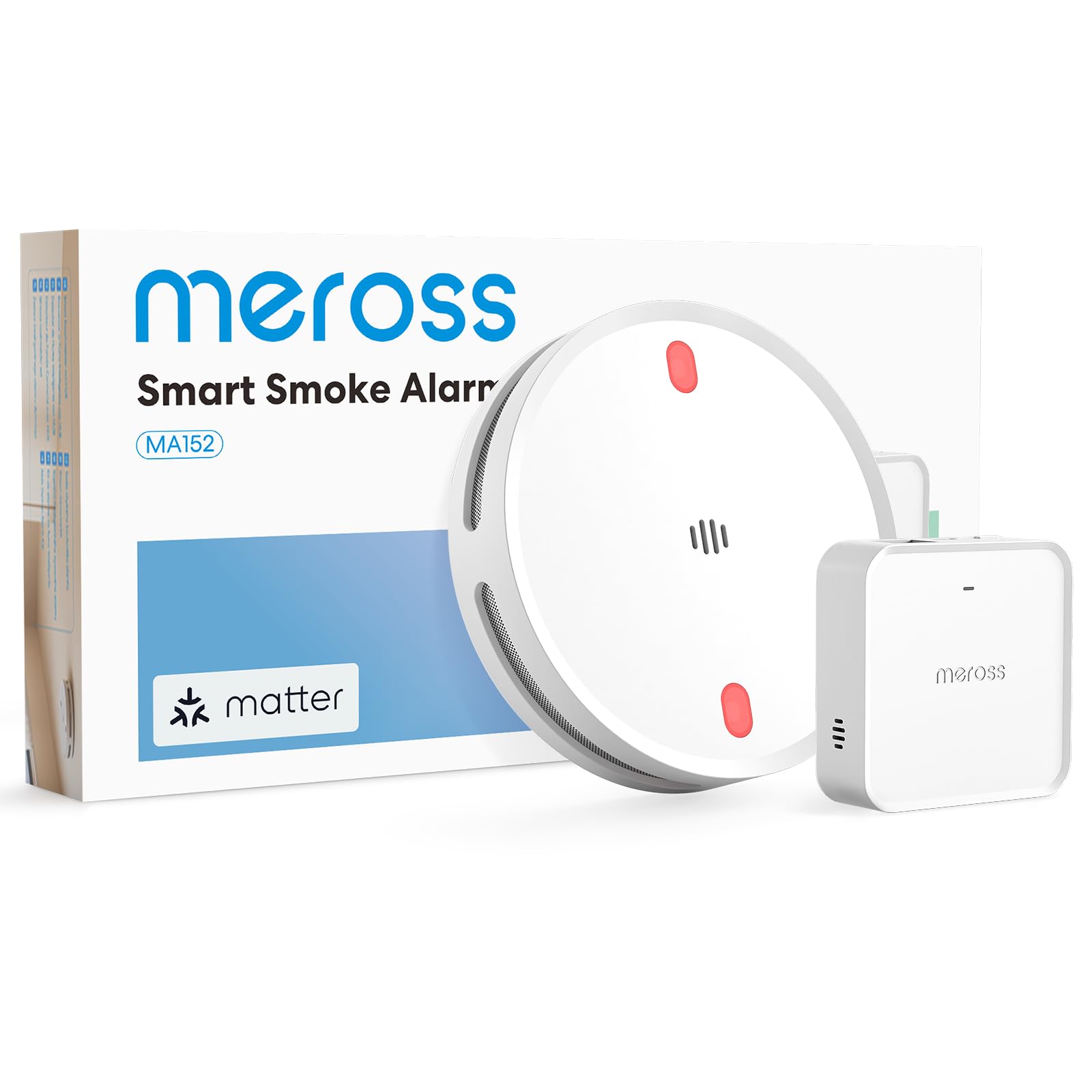 Meross Matter Smart Rauchmelder mit MSH450 Hub, EN14604-konform | WLAN vernetzbare Funkrauchmelder, Feuermelder mit 10 Jahre Lebensdauer, App-Steuerung, Apple Home, Home Assistant, 1er-Set