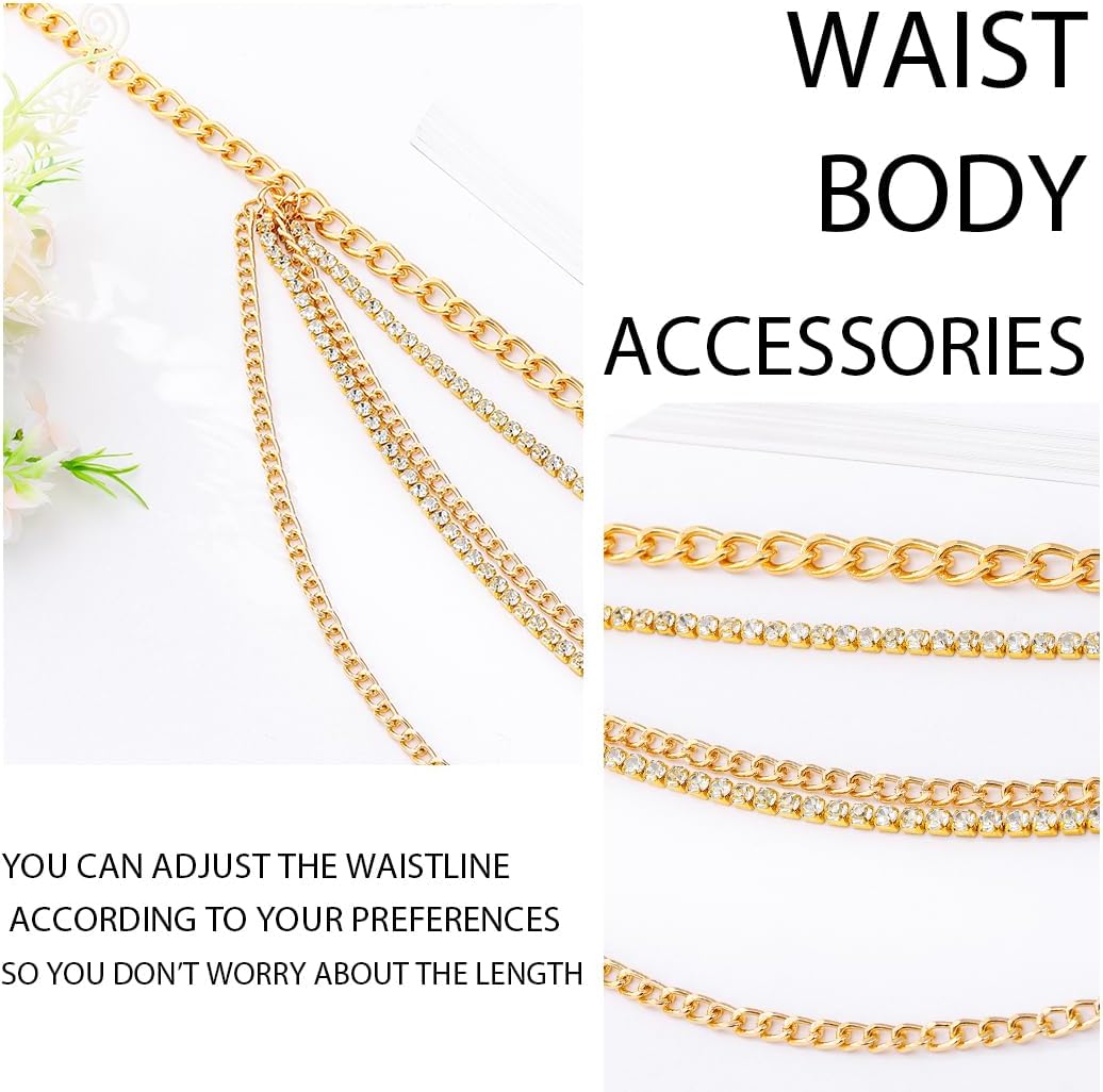 Rhinestone Sparkly Waist Chain Gold Layered Waist Chains Crystal Belly Chain Tassels Body Jewelry for Women - Image 5