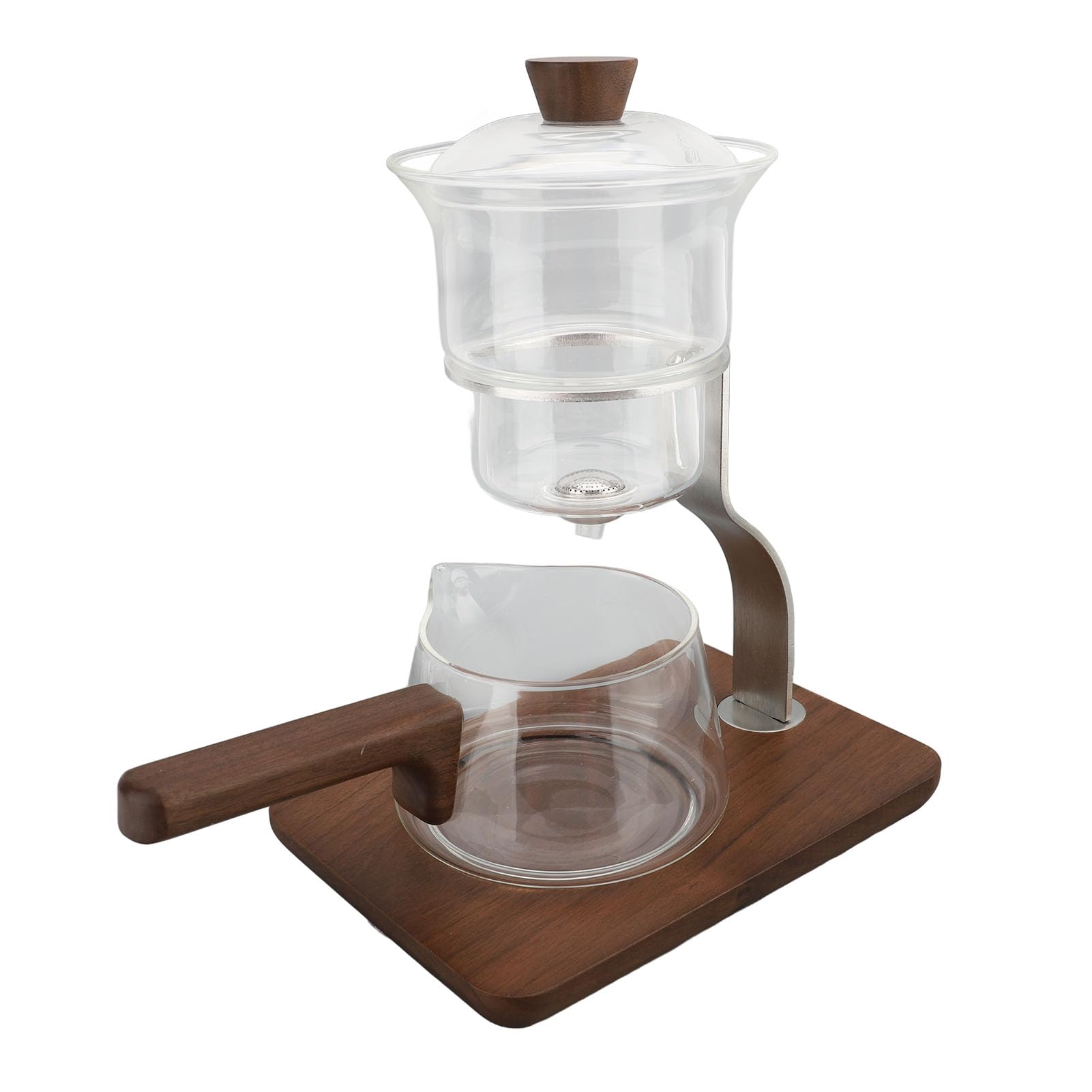 Tetera de Vidrio con Goteo Automático, 350 Ml, Magnética, Fácil Limpieza, Juego de té Hecho a Mano de Acero Inoxidable y Madera de Nogal con Filtro Magnético para Reuniones