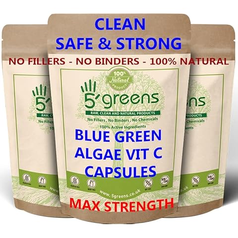 5greens Blue Green Algae 600mg with Added VTAMIN C - 120 Capsules 100% Natural No Chemicals 100% Vegan Natural Protein Cover