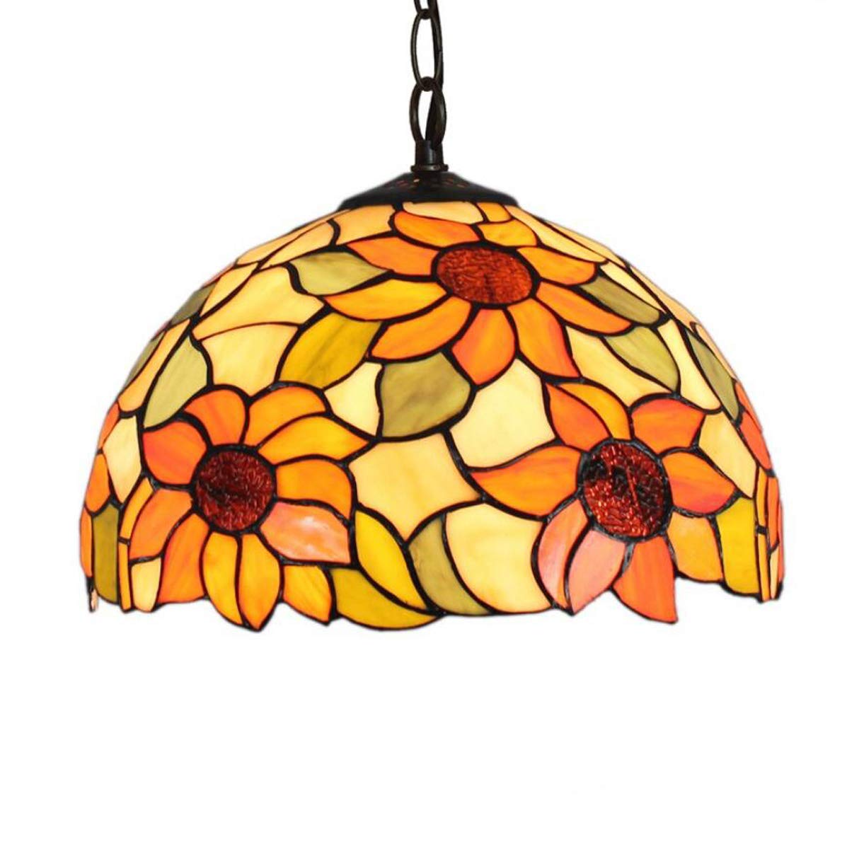 GDLight 12-Inch Vintage Floral Pendant Lights, Tiffany Style Flowers Stained Glass Ceiling Hanging Lamp for Bedroom Living Room Island Cafe Bar, E27,Sunflower