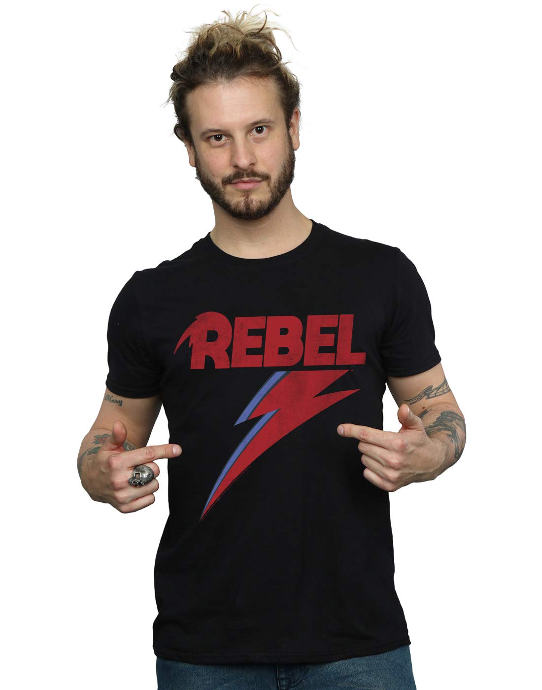 David Bowie Men's Distressed Rebel T-Shirt Black Large