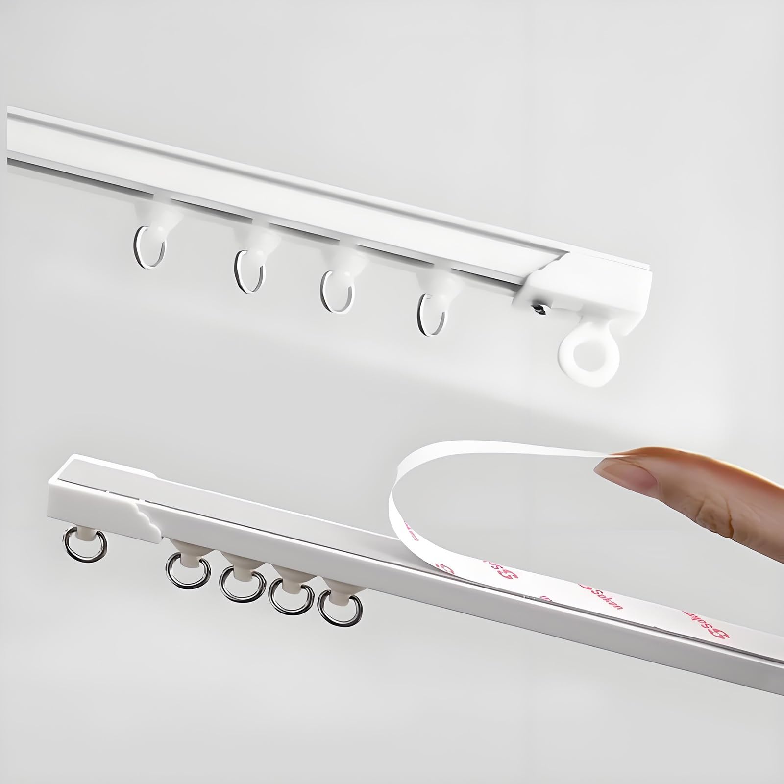GLDYTVF Self-Adhesive Curtain Track 1-5m No Drill No Damage Ideal for Bay Windows Rooms RV Shower Dividers - White 4.0m Curtain Rod Solution