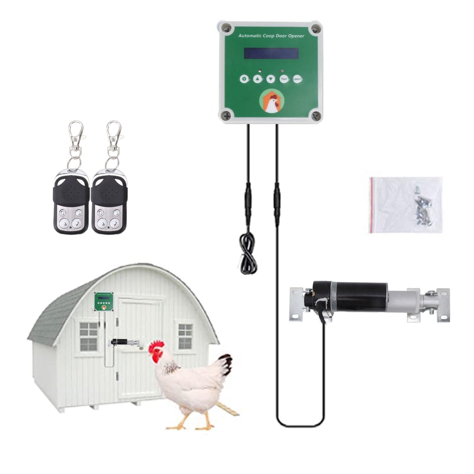 Kit di apertura automatica per pollaio, motore elettrico per porta del pollame con attuatori lineari, sensore di luce e funzionalità di controllo remoto