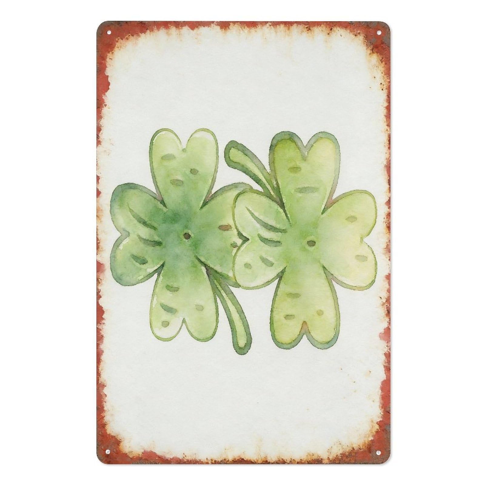 peiyeety Lucky Four Leaf Clover Metal Tin Sign 8x12 Inch, Vintage Green Shamrock St Patrick’s Day Pub Bar Wall Decor Plaque, Rustic Irish Wall Art