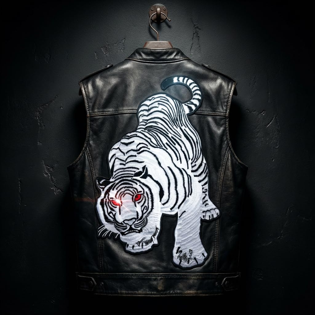White Tiger Large Siberian Predator Iron-On Embroidery Patch - 12 Inch Decorative Applique for Jackets Bags and DIY Projects