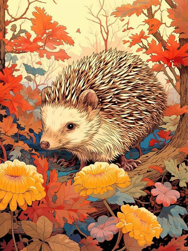 Zariocy 5D Diamond Art Painting Kits Hedgehog, DIY Paint with Diamond Art Autumn Round Full Drill Crystal Diamond Embroidery Paintings Arts Craft for Home Office Wall Decor 30x40 cm