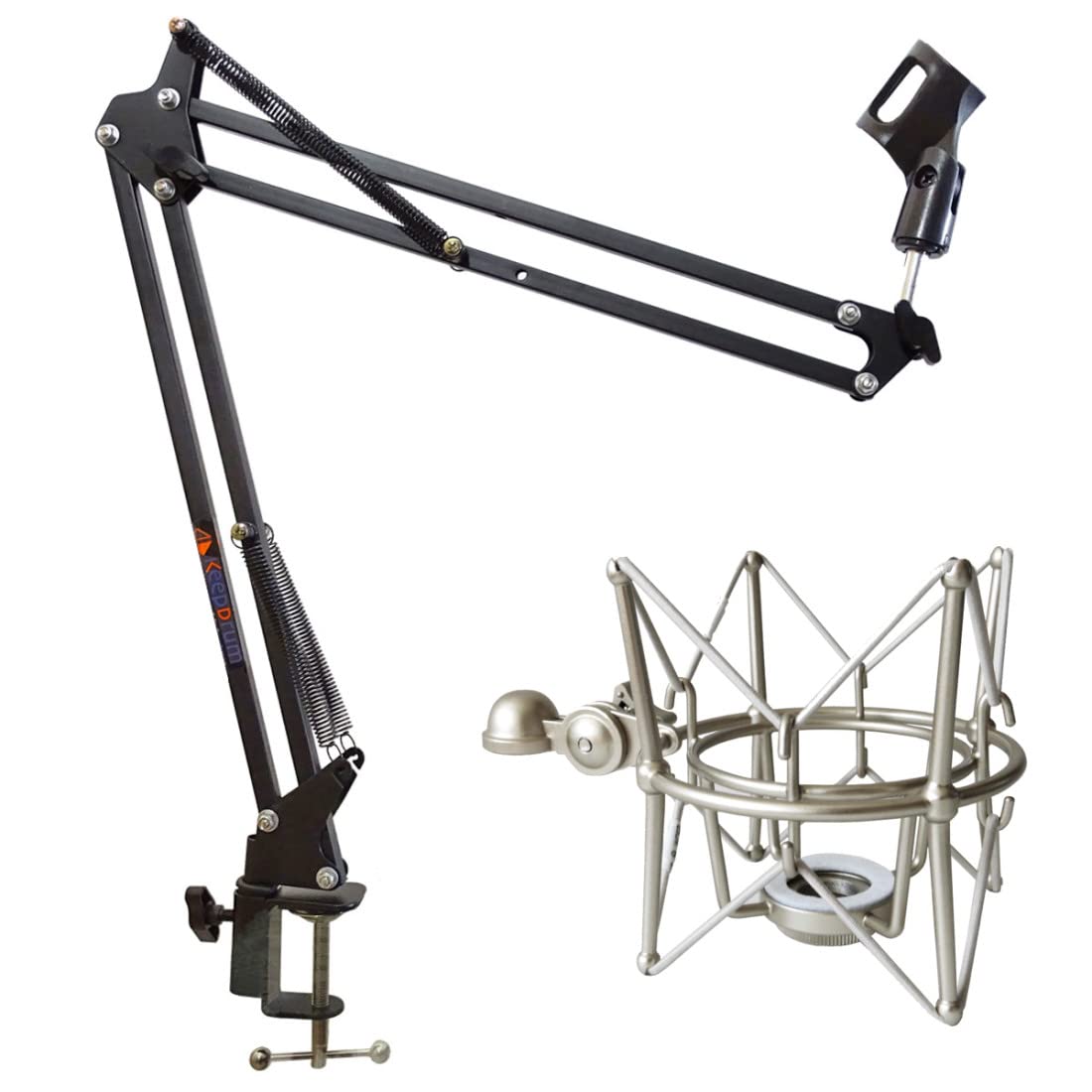 keepdrum NB35 Mikrofonarm Schwenkarm + MS089SV Mikrofon-Spinne Silber für G-Track