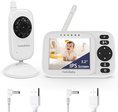 HelloBaby Baby Monitor No WiFi, 3.2'' IPS Screen, Auto Night Vision, Manual Baby Camera Adjustment, 1000ft/305m Range, ECO/VOX Audio Mode, Feeding Reminder, USB Charging Cable, HB2438
