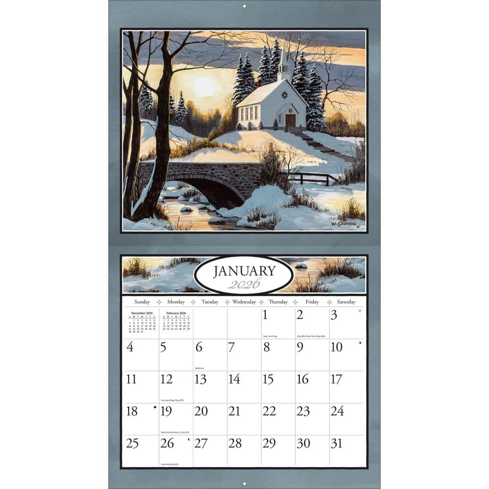 Lang Bill Saunders, Wandkalender 2026, Landkirchen, 34 x 30 cm, 12-Monatskalender mit gehefteter Bindung