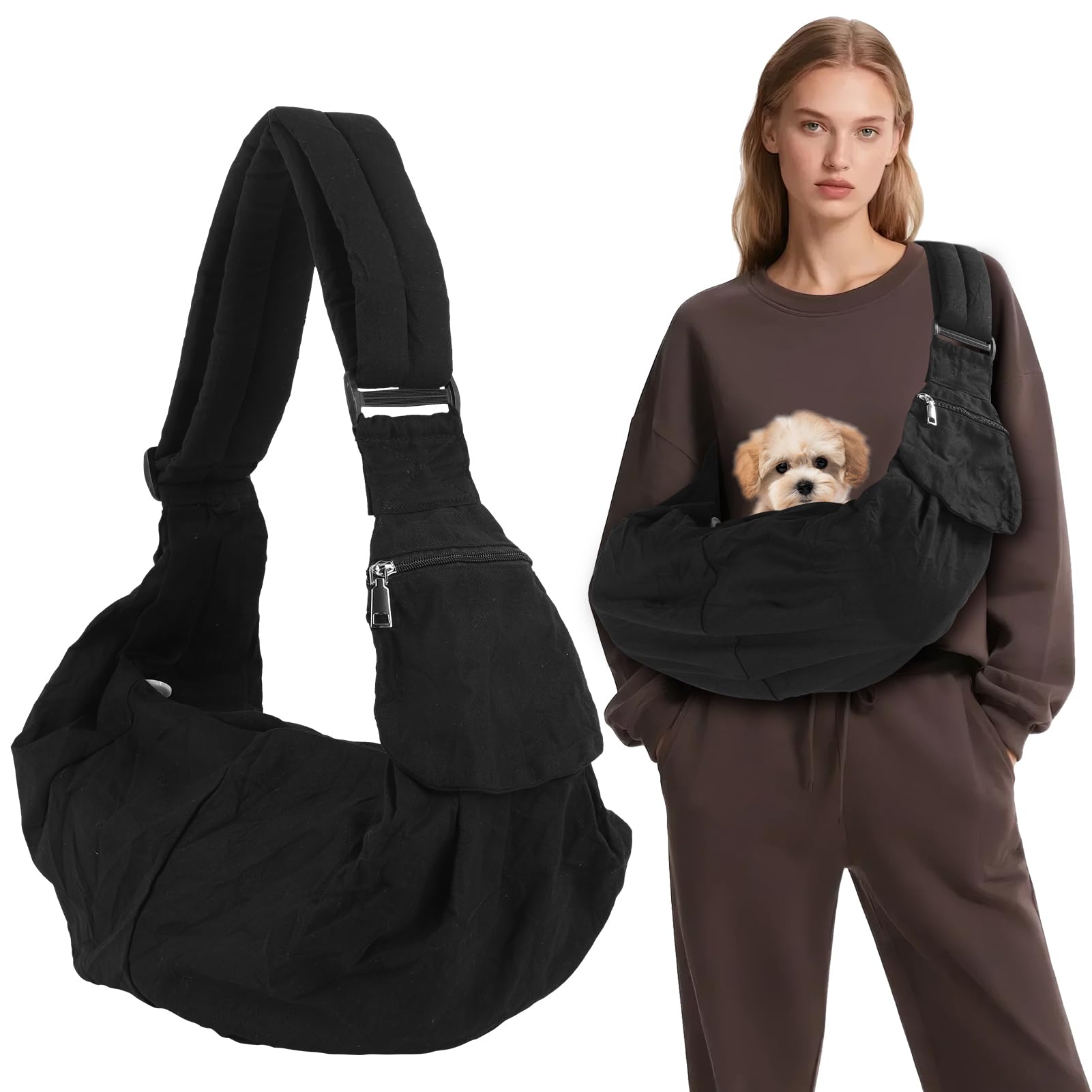 Pet Cats Swaddle Carrier Sling, Large Capacity Dogs Cuddler Harness with Adjustable Strap, Portable Puppy Wrap Bassinet Shoulder Bag Backpack for Travel Carry Outdoor