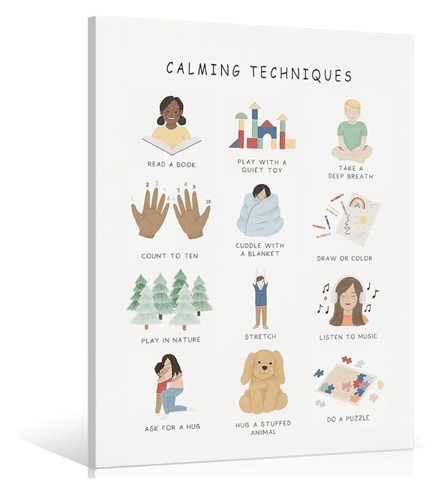 MDBJTCYZN Calming Corner Poster Boho Emotions Chart Feelings Calming Techniques for Classroom Special Education