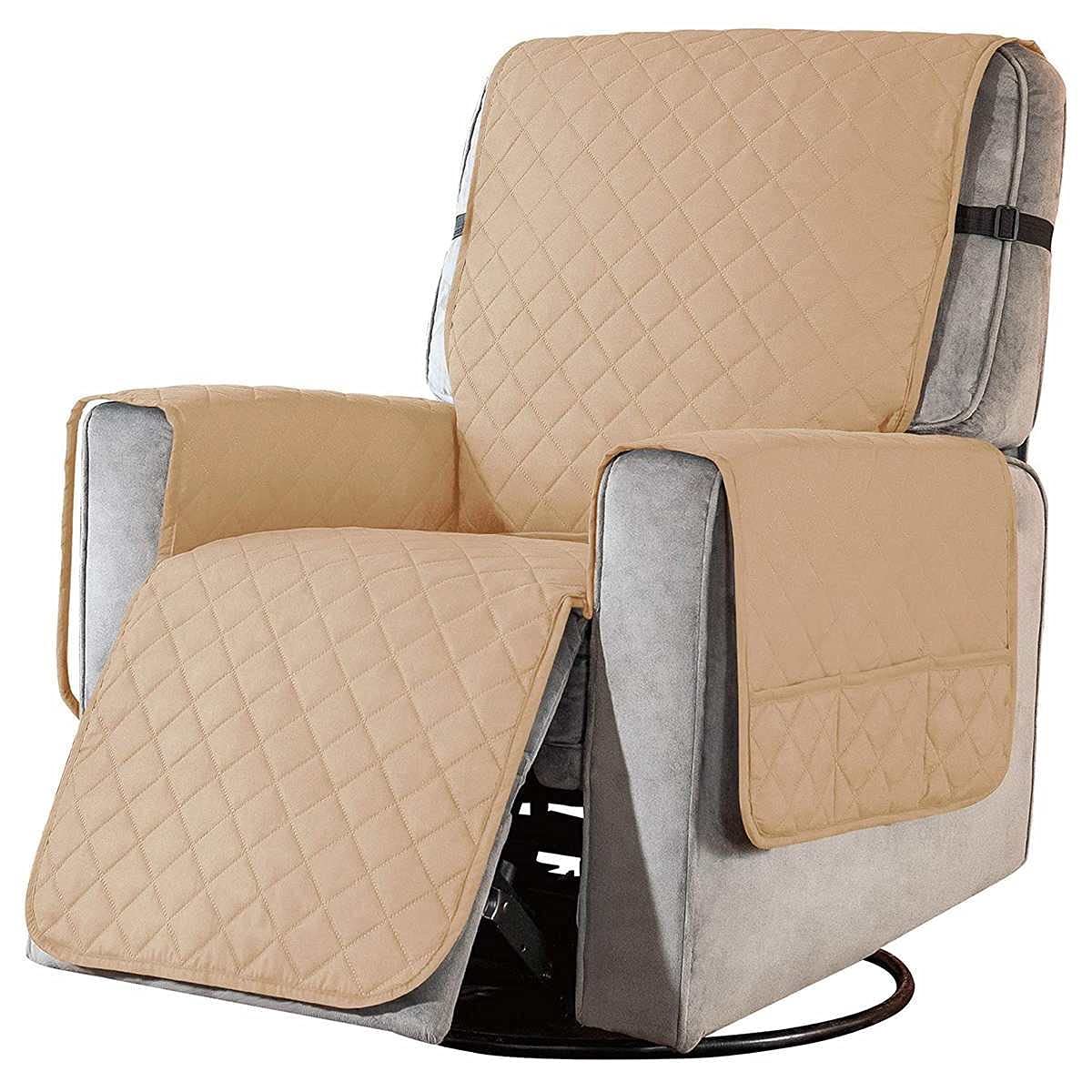 GSJNHY Armchair Cover Elastic Recliner Cover Slipcover Massage Armchair Sofa Couch Cover Stretch Home Furniture Protector Slipcovers With Side Pocket(Khaki)