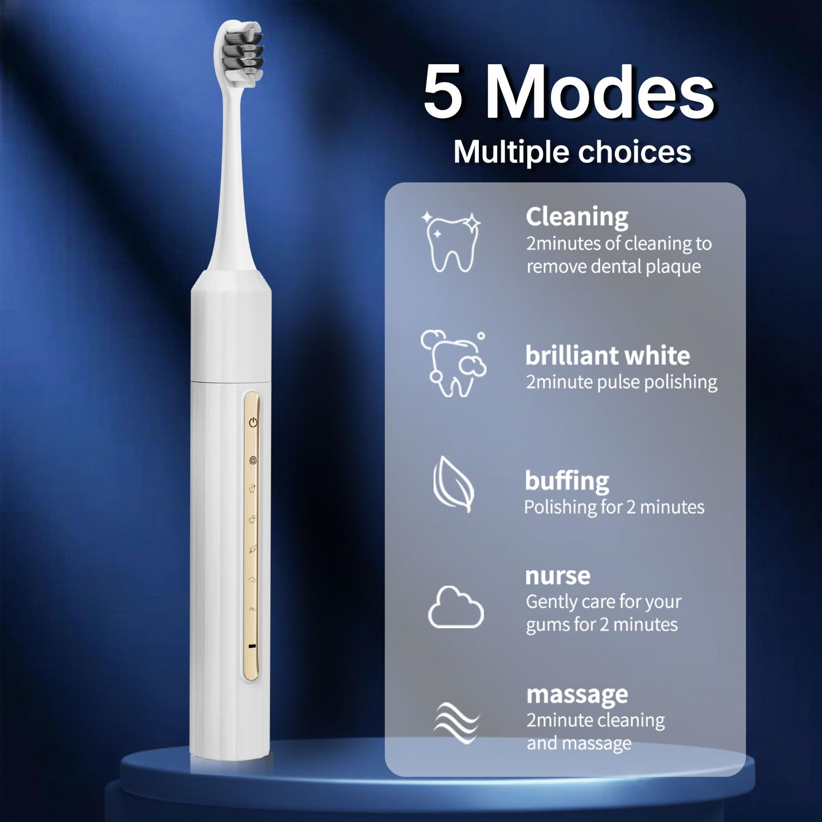 Fairir Cepillo de dientes eléctrico Sonic con 10 cabezales de cepillo para adultos y niños, hasta 30 días con una sola carga, 5 modos, temporizador inteligente integrado de 2 minutos, cepillo de