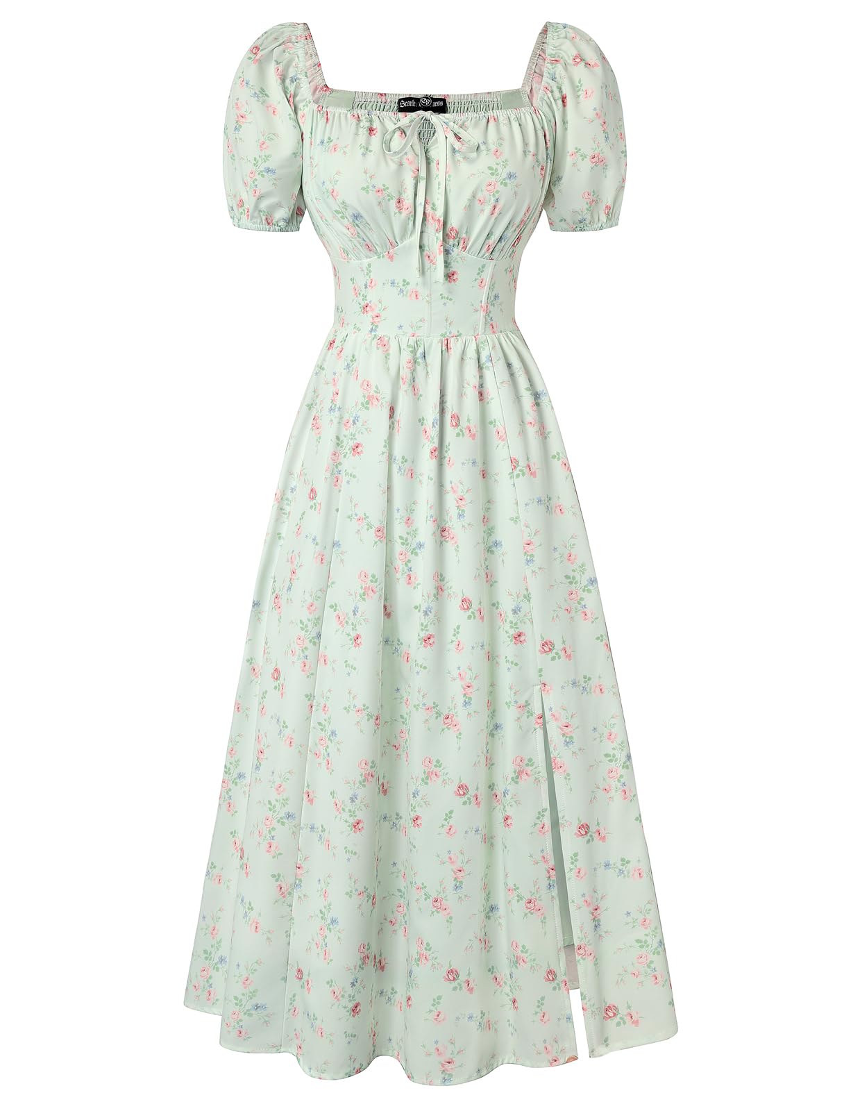 Scarlet Darkness Summer Spring Split Floral Corset Midi Dress with Pockets
