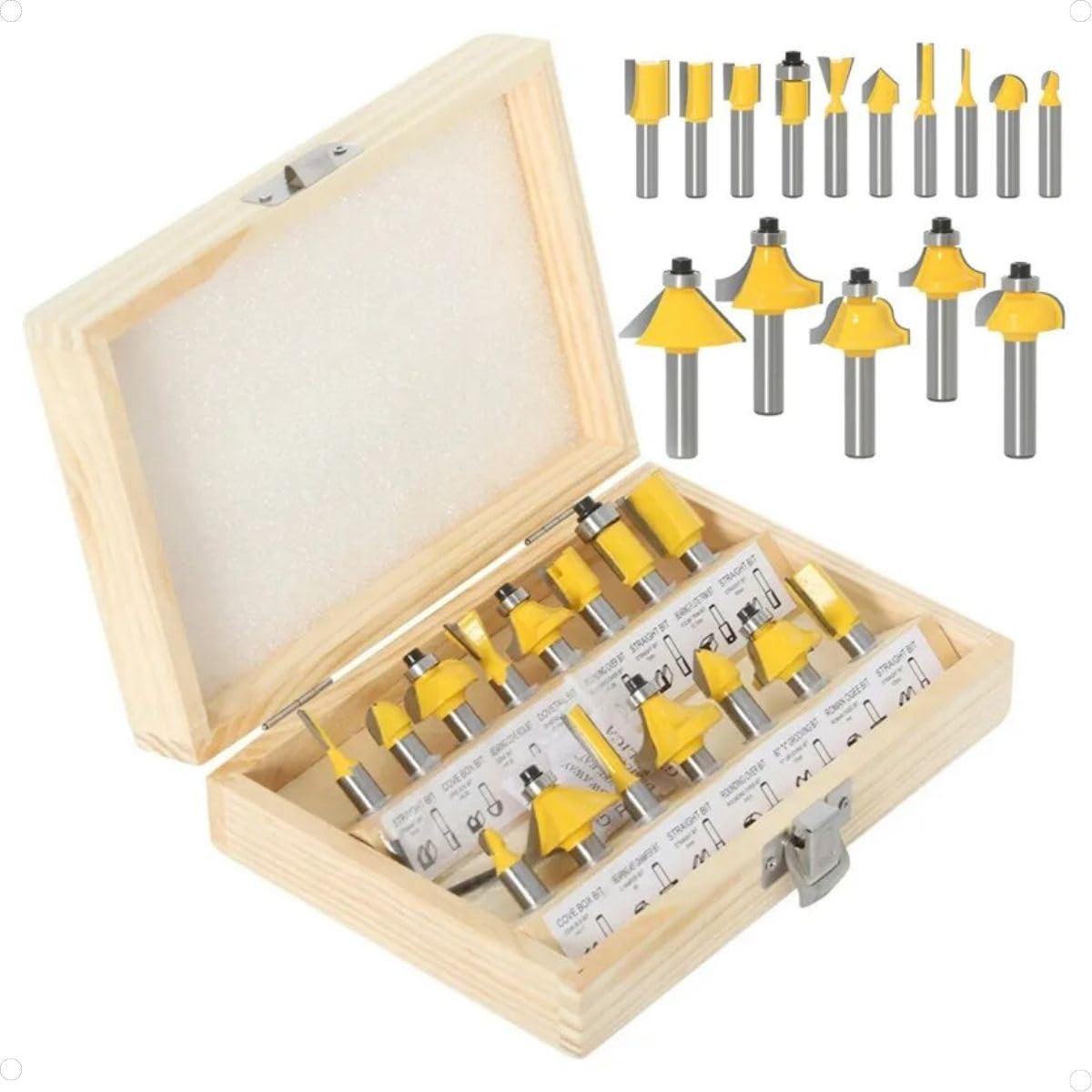 Fresas para tupia jogo c/12 PCS de 6MM quebra canto Kit com estojo madeira