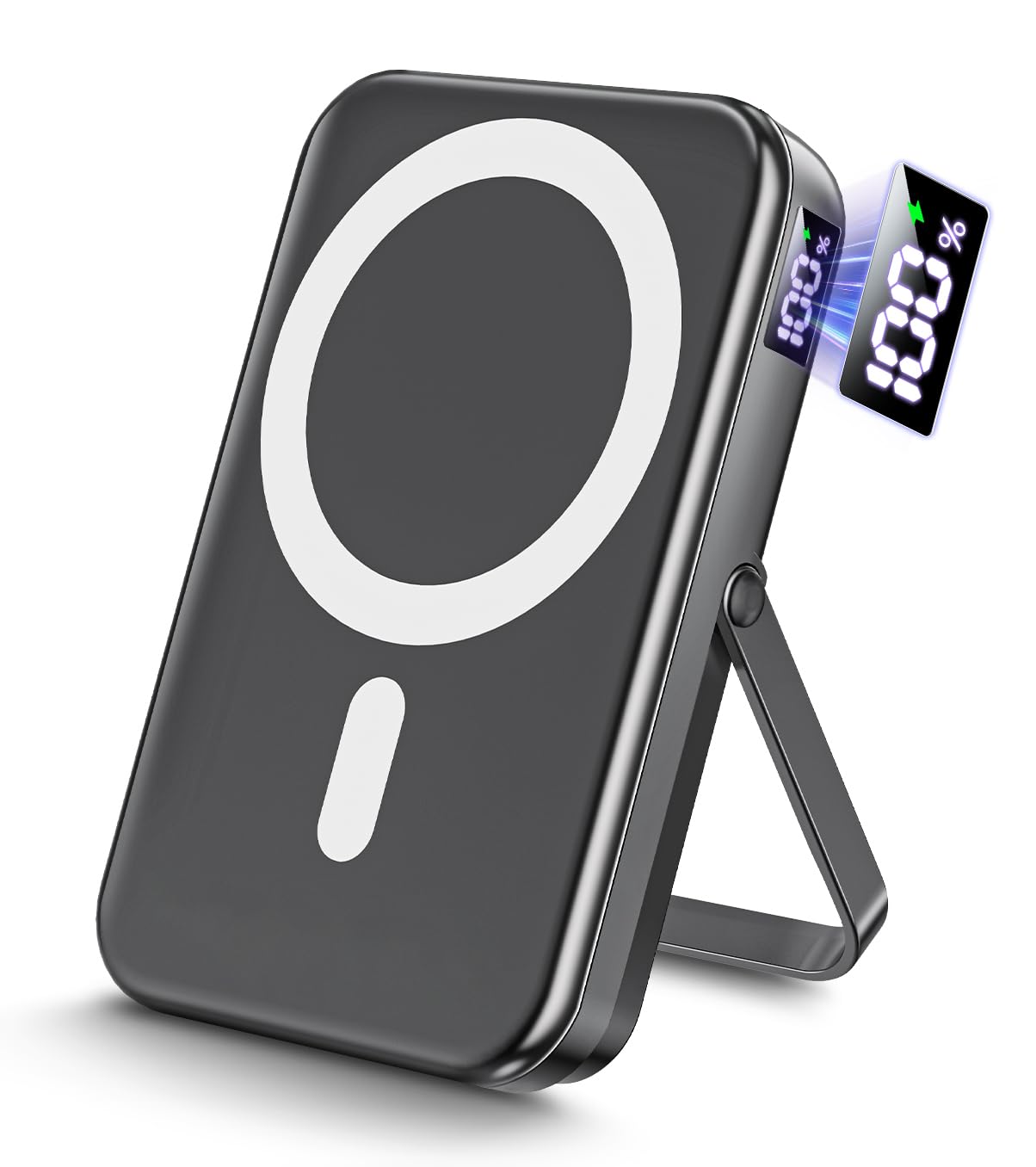 モバイルバッテリー MagSafe対応 16000ｍAh PD22.5W急速充電 3台同時充電可能 大容量 マグネット式 マグセーフ スマホ充電器 LCD電量残量表示 USB-A出力ポート/Type-C出入力ポート ワイヤレス充電器 スタンド付き 軽量 PSE認証済み iPhone 17/16/15/14/13シリーズ 機内持ち込み可 旅行/出張/アウトドア/キャンプ/停電対策/防災