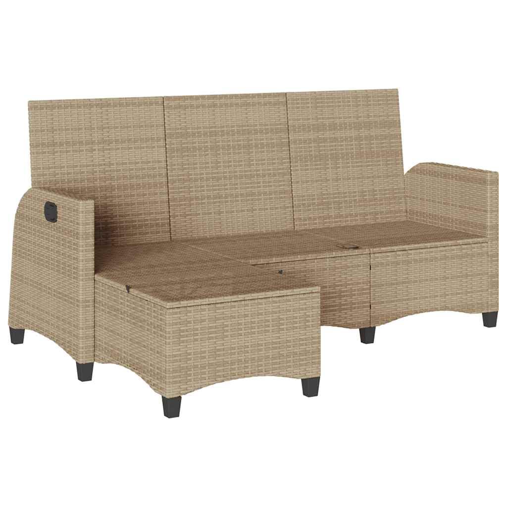 Divano da Giardino con Funzione Reclinabile, Set Angolare in Polyrattan Beige, Struttura Resistente, Cuscini Rimovibili, Salotto da Giardino Esterno,Beige, 176 x 138/125 x 83/91 cm