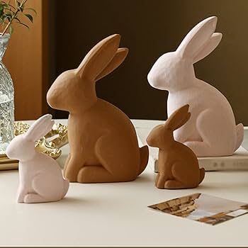 Amazon.co.jp: うさぎの置物 2匹セット 木製 ミニ 置物 手作り