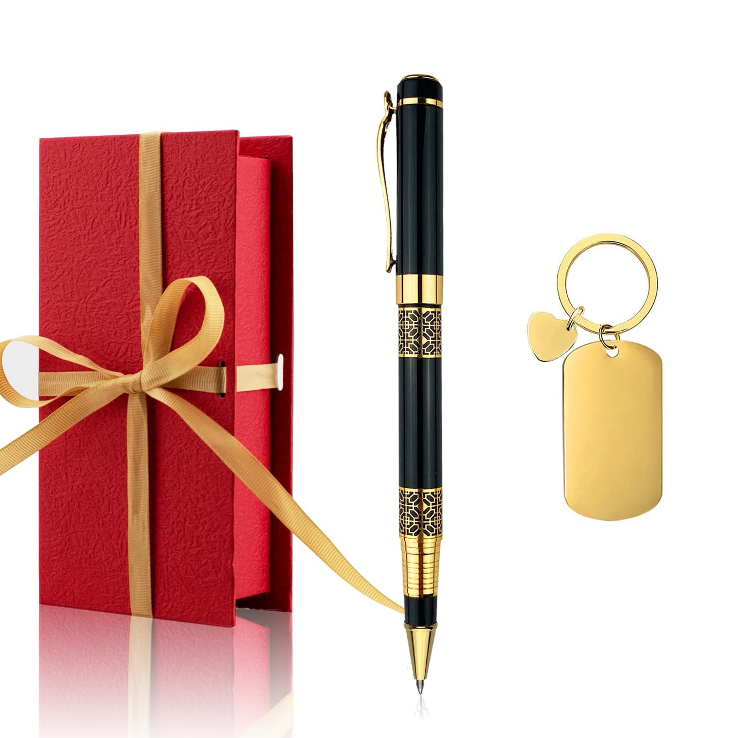 Yastar Personalized Gift Pen with Custom Keychain Engraved Team Name, Phone Number, Slogan Nice Gift for Office, Executive Business Friends Family