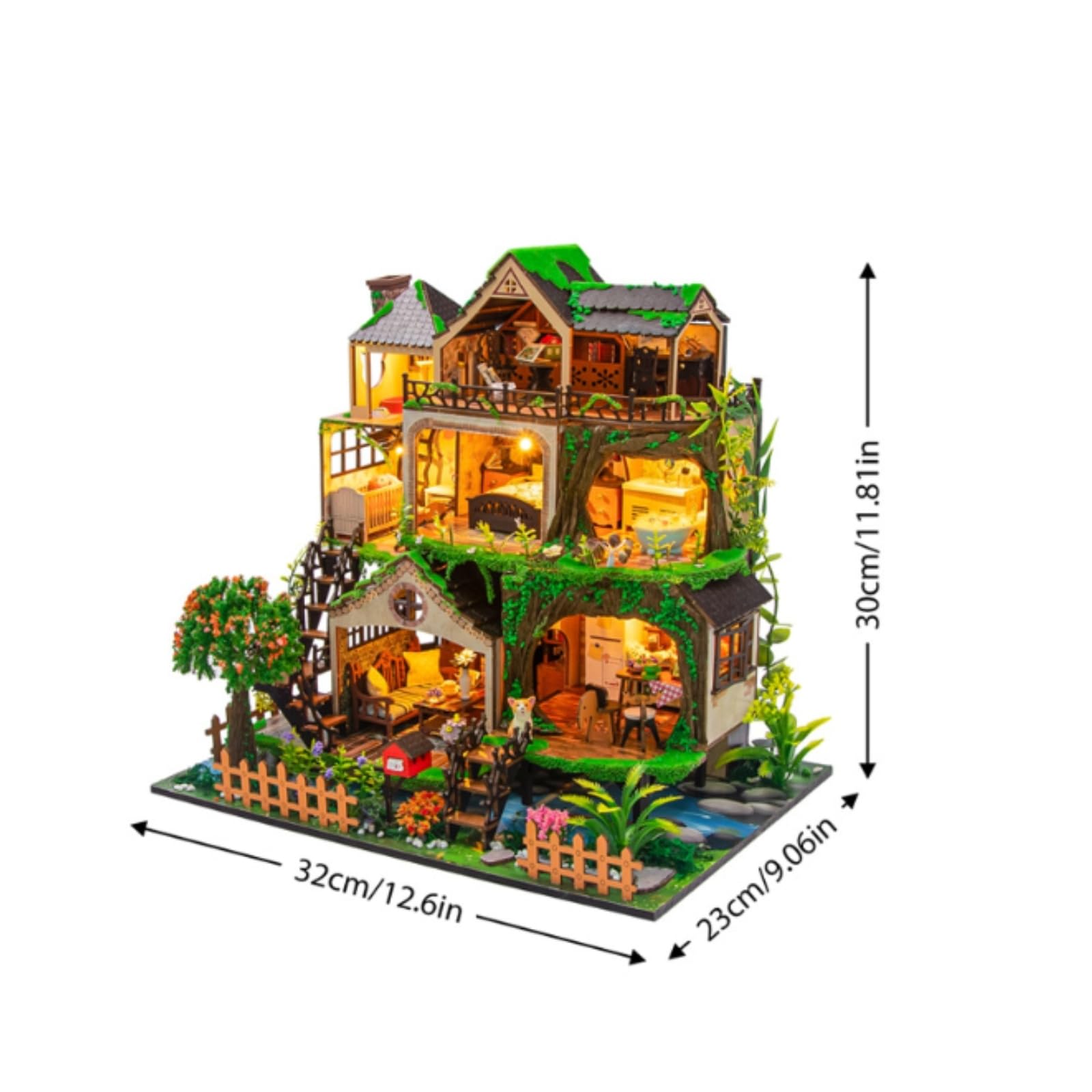 Xgdsnly Casa in Miniatura Fai da Te Luminoso Casa in Miniatura Creativo Angolo Libreria per Adulti, Collezionisti, Scrivania, L2501童话森林-中文包装