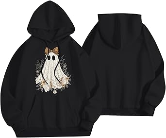 Halloween Hoodies for Women 2025 Fall Fashion Long Sleeve Cute Ghost Graphic Lightweight Hoodie with Pockets