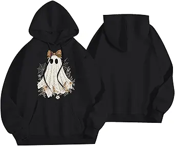 Halloween Hoodies for Women 2025 Fall Fashion Long Sleeve Cute Ghost Graphic Lightweight Hoodie with Pockets