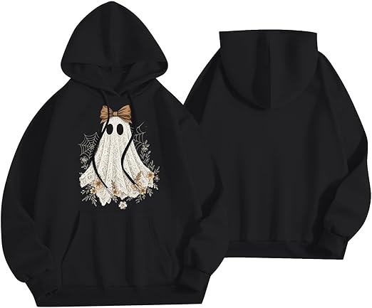 Halloween Hoodies for Women 2025 Fall Fashion Long Sleeve Cute Ghost Graphic Lightweight Hoodie with Pockets