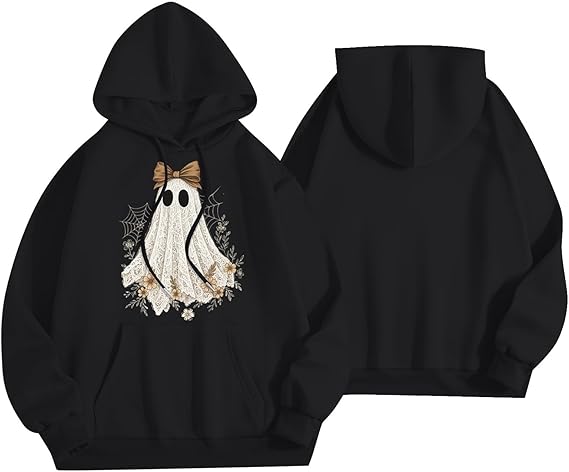 Halloween Hoodies for Women 2025 Fall Fashion Long Sleeve Cute Ghost Graphic Lightweight Hoodie with Pockets