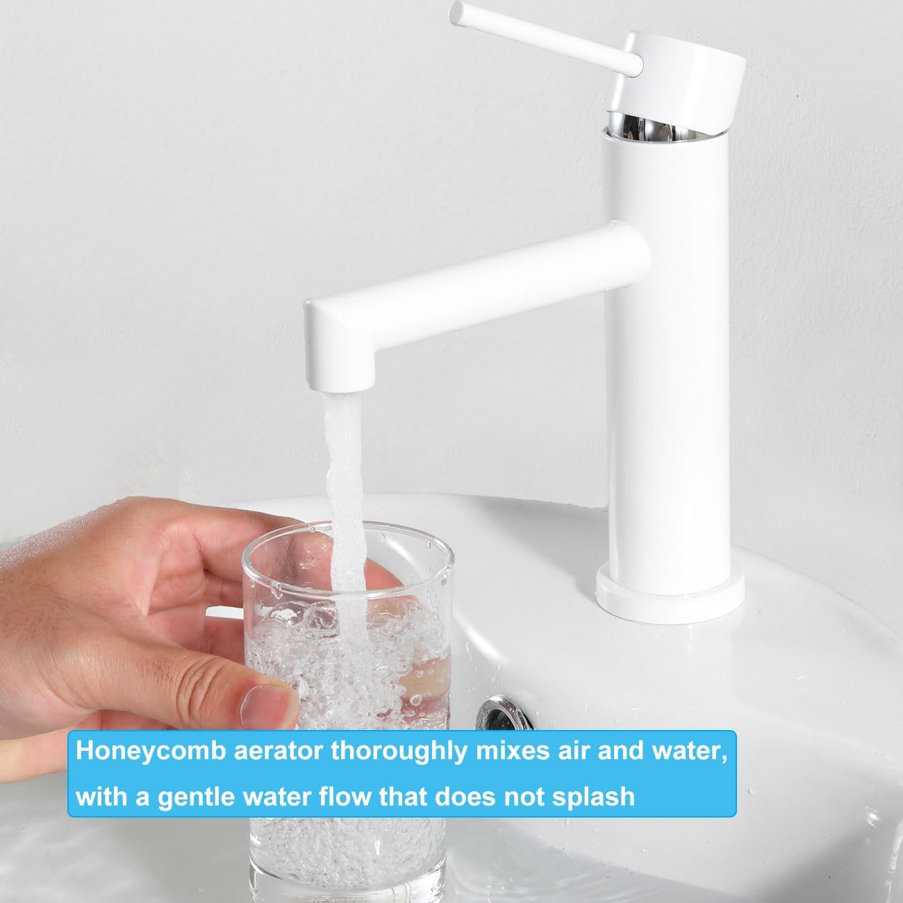 ONECE Rubinetto Bagno Lavabo Bianco, Miscelatore Monocomando in Acciaio Inox 304, Aeratore Rimovibile, Rubinetti Acqua Calda e Fredda, Senza Piombo