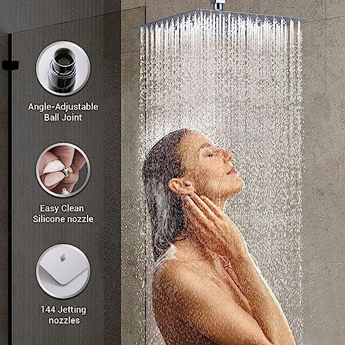 Sistema completo de ducha de pared DASAN con 6 chorros corporales, ducha lluvia de 12 pulgadas y ducha de mano, acabado cromado, modelo SA-SS03ACH-S12W miniatura 4