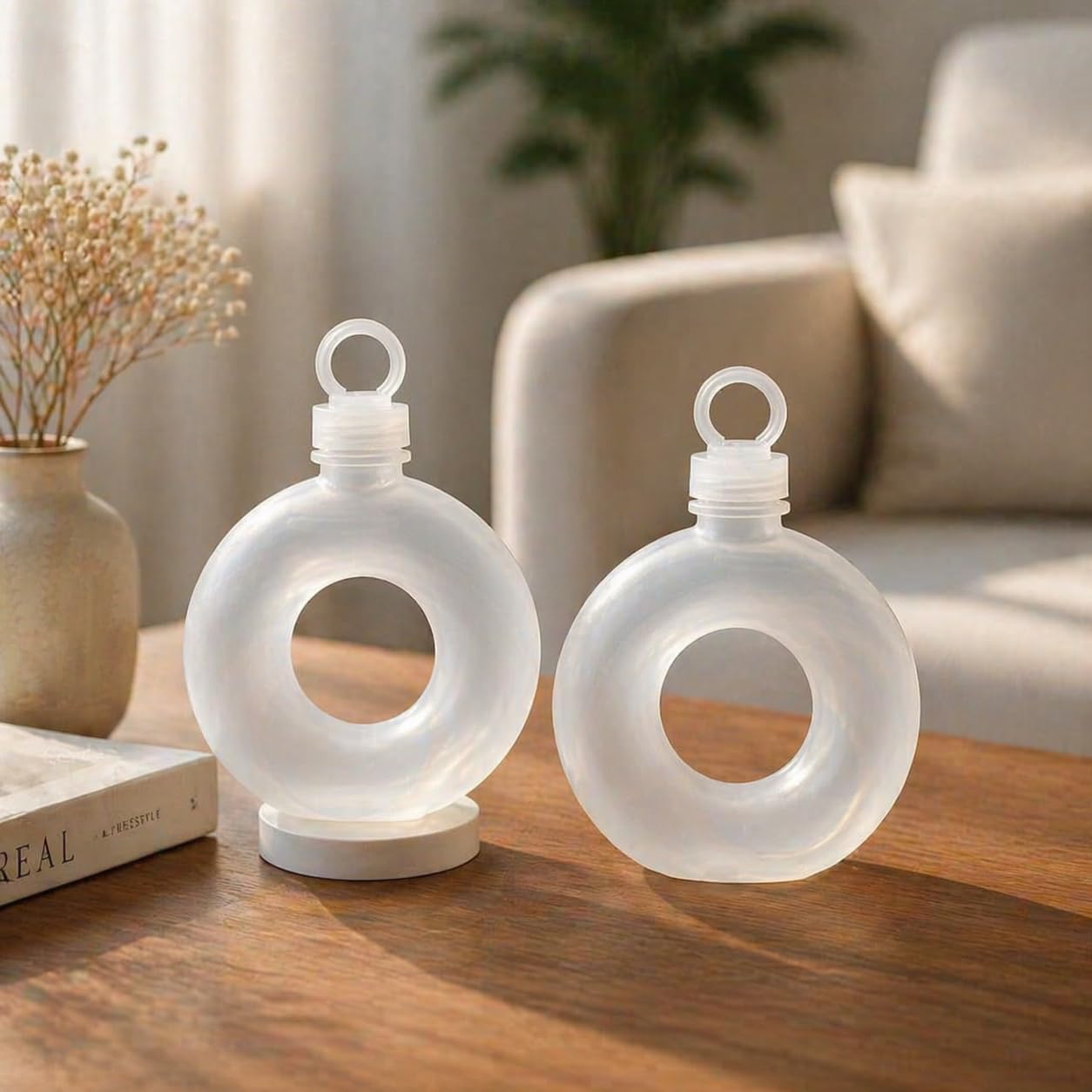 SATYAM KRAFT 2 Pcs Translucent Ring Shape Bottle | Reusable Decorative Gift Box Container for Chocolate, Dry Fruits, Sweets, Juice, Birthday, Gifting Hampers, Return Gifts, Wedding, Party Favour