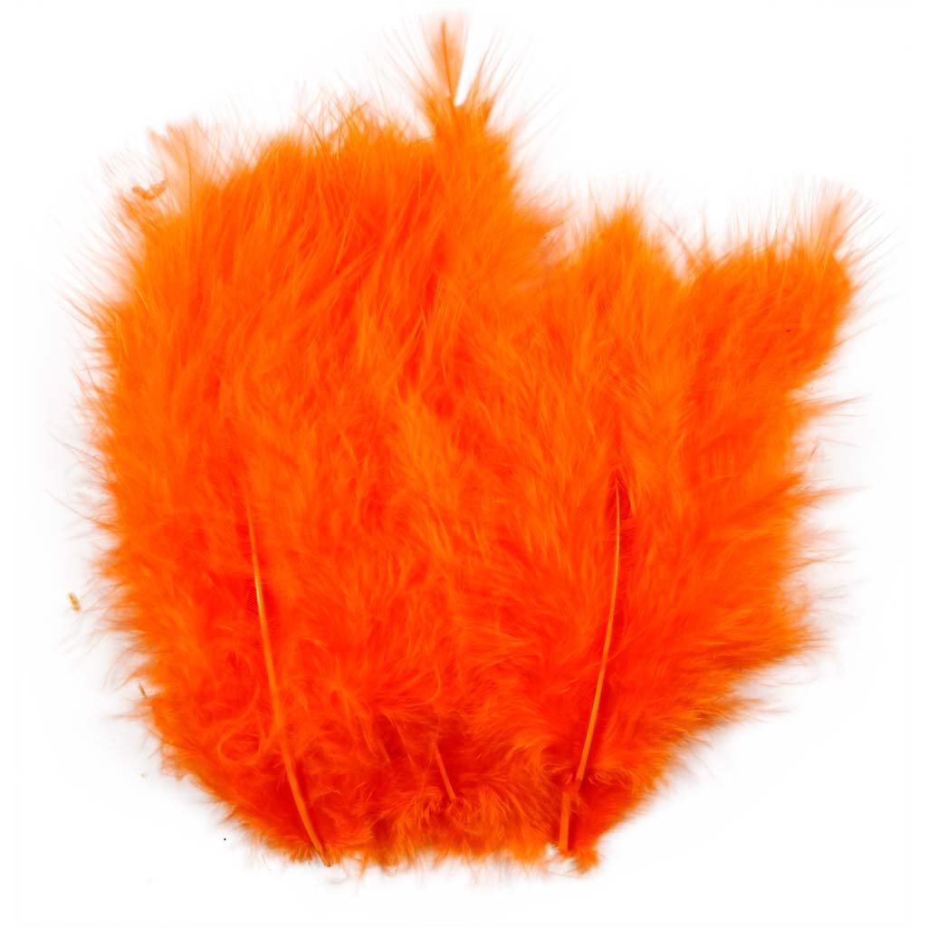 Feathers, size 5-12 cm, orange, 15pcs