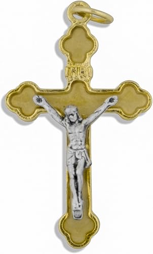 Miniatura 5 de Crucifijo de estilo latino de 1.5" con esmalte de color y ribete dorado, Metal