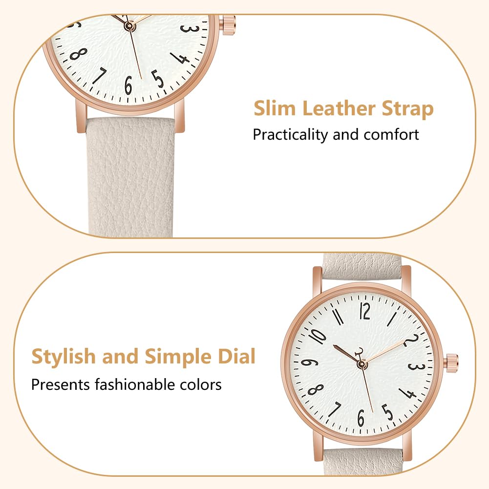 OFFCUP Reloj de Cuero para Mujer, Reloj de Analógico Cuarzo con Esfera Blanco, Reloj Mujer de 3 manecillas, Reloj de Pulsera Informal de Moda Premium para Mujeres Damas y Niñas