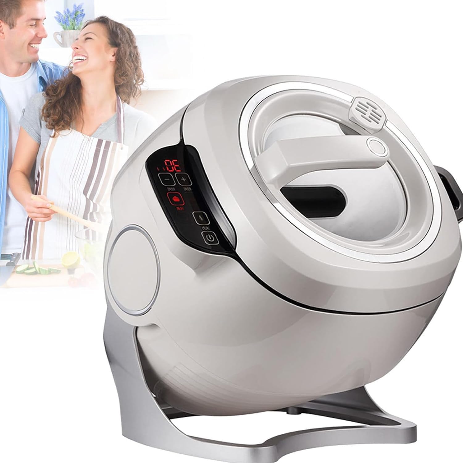 LINCYS 2000W Commercial Food Processor, 6L Full Automatic Cooking Machine,Commercial Food Processor with 360° Rotating and 3D All-Round Heating for Home Restaurant