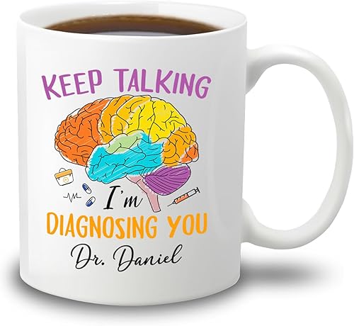 Miniatura 1 de Taza de café con texto en inglés "Keep Talking I'm Diagnosing You" de 11 onzas y 15 onzas, regalo de cerámica blanca personalizada con texto en