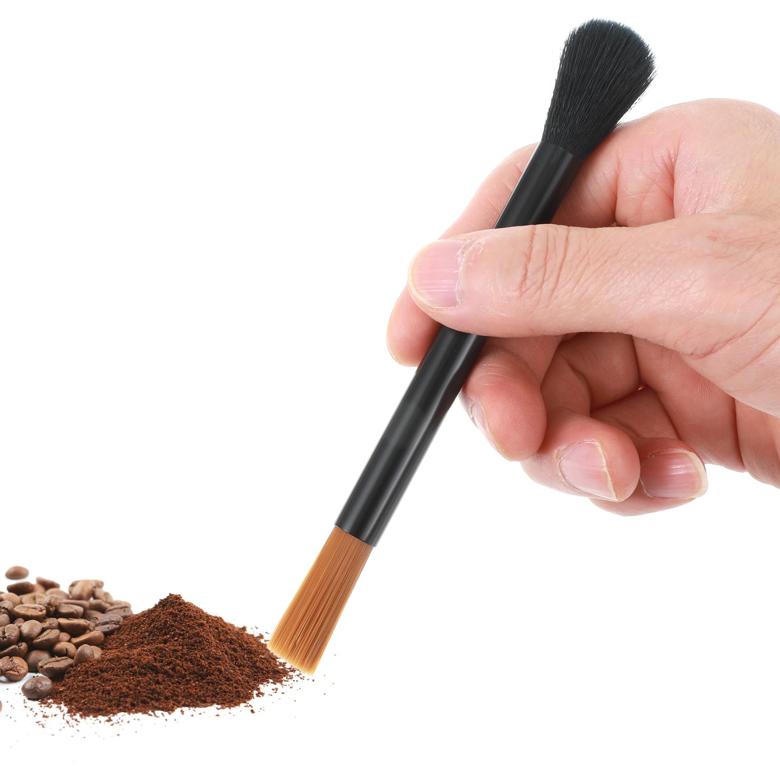 Ymapinc Szczotka do czyszczenia młynka do kawy, podwójna głowica, czyszczenie i odkurzanie, szczotka do czyszczenia ekspresu do kawy, narzędzia baristy do espresso, domu, kuchni, 2 szt