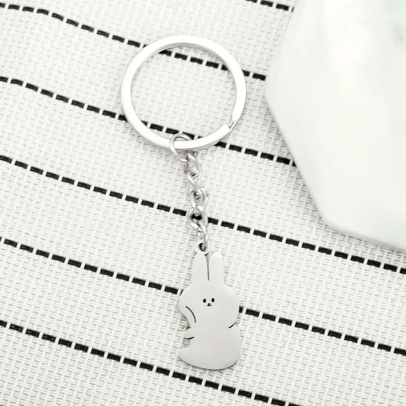 Image of 1pair Couple's Hugging Rabbit Shaped Stainless Steel Creative Cartoon Style Personality Keychain Car Pendant, Perfect Valentine's Day Or Chinese Valentine's Day Gift