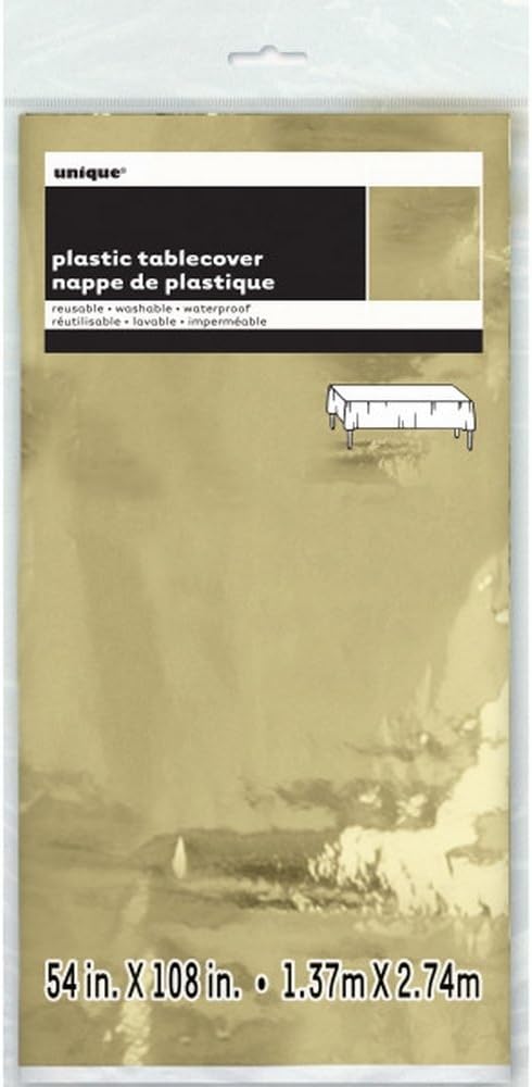 Gold Foil Rectangular Plastic Table Cover, 108" x 54"
