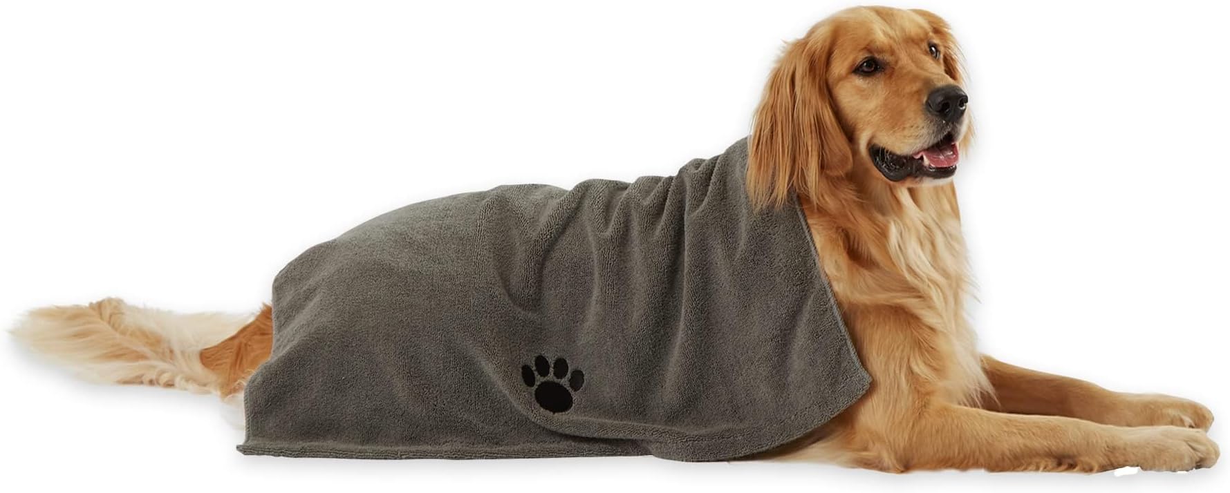 Pet Grooming Towel Collection Absorbent Microfiber X-Large, 41x23.5", Embroidered Gray