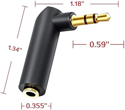 Miniatura 2 de Adaptador AUX estéreo TRS de ángulo recto de 0.138 in - macho a hembra para auriculares, tabletas, reproductores de MP3 y altavoces (paquete de 2)