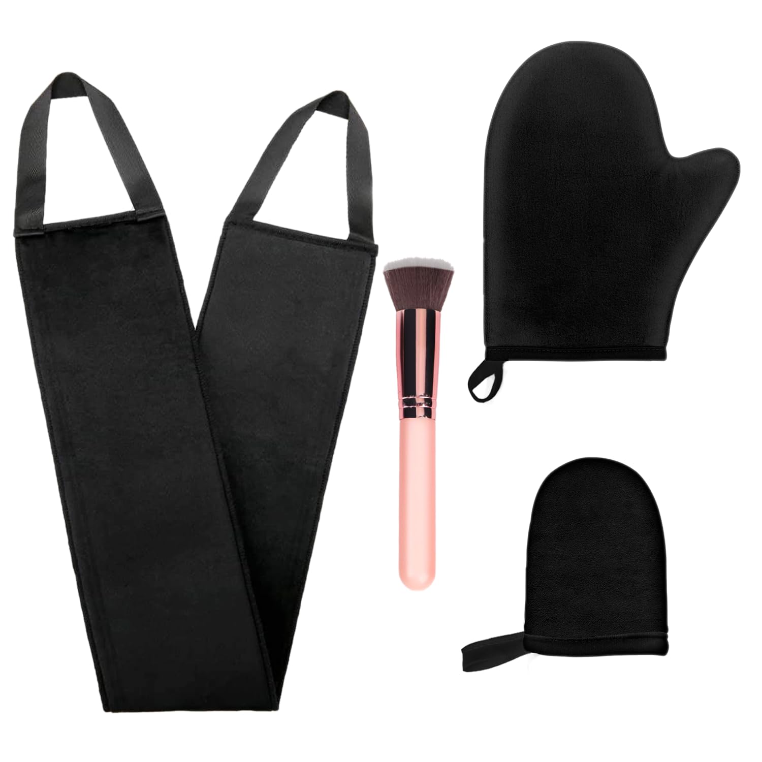 4 Pcs Self Tanner Mitt Applicator Kit – Self Tanning Mitt Glove,Self Tanner Back Applicator,Mini Face Tanner Mitt,Face Tanner Brush Soft Streak-Free Reusable & Washable for Women Girl Men (Black)