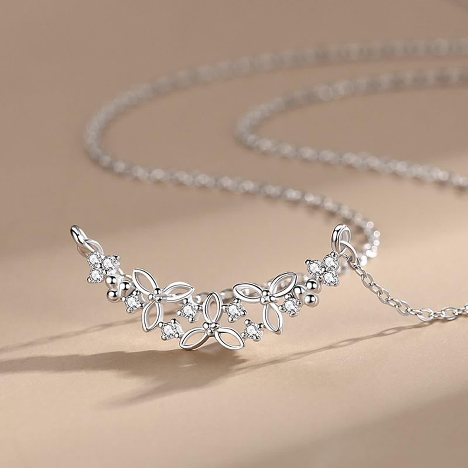 Collana Moissanite Donna, Collana Lunga Elegante Ciondolo Catenina Gioielli Oro Bianco 9K/14K/18K Fiore Cavo 40+5cm