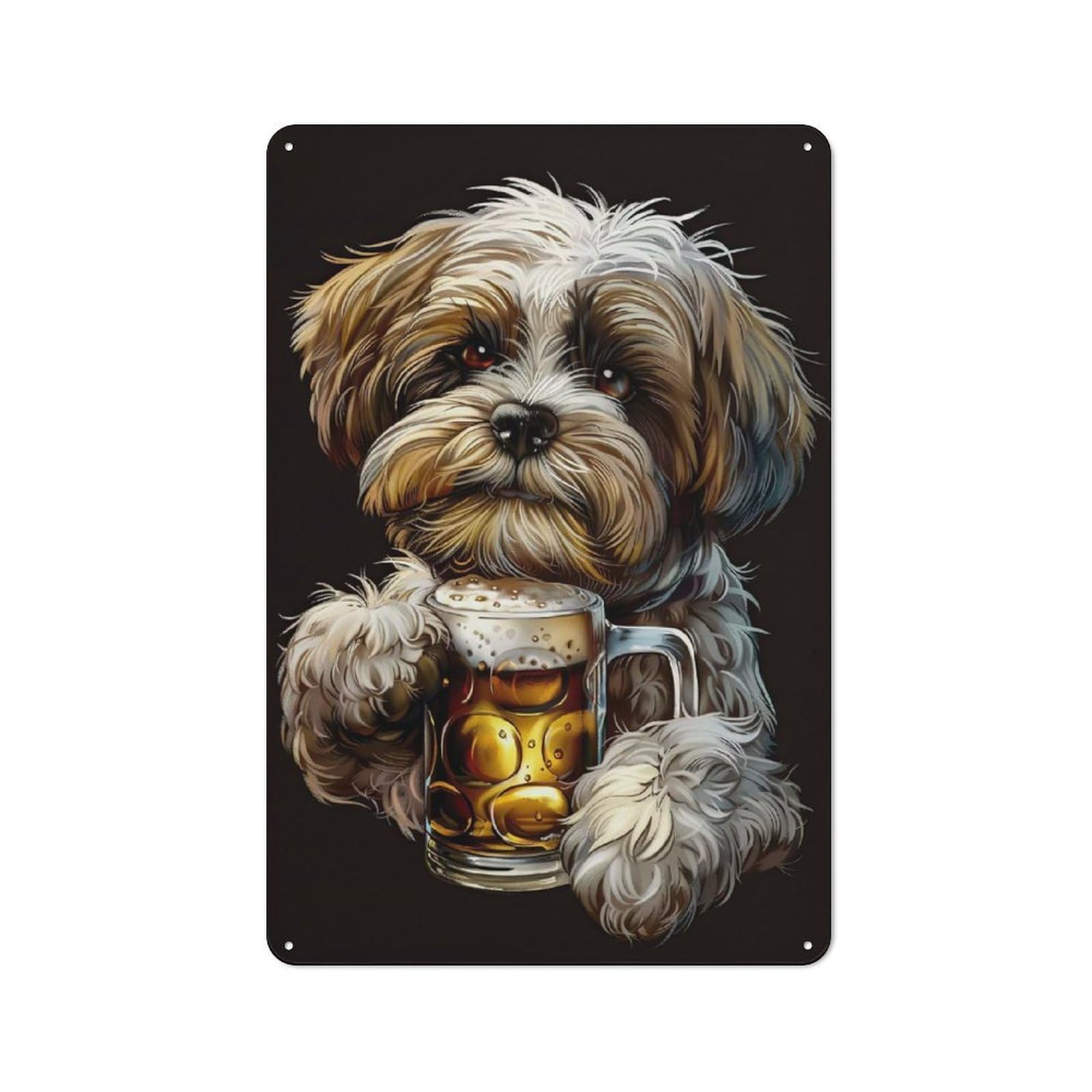 Junmoney Shih Tzu Beer Shop Front Style Metal Wall Decor 30X20cm, Vintage Metal Sign For Tea Room, Shop Wall Or Breakfast Area