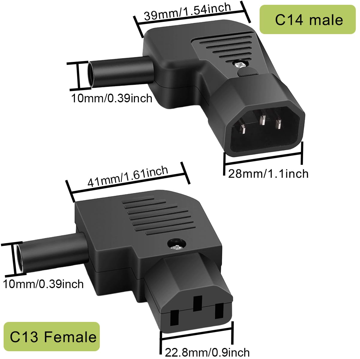 4 pezzi IEC320 C13 C14 connettore ad angolo retto 250V 10A 3 pin femmina maschio adattatore presa di alimentazione ricablabile in linea, per PDU cabinet auto elettrica luce LED case