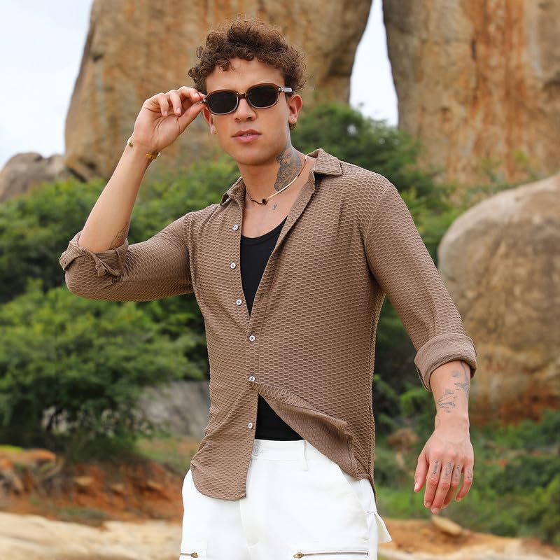 Image of CAHOOT Men's Solid Utility Shirt | Casual Wear | Spread Collar | Long Sleeve | Button Closure | Shirt Crafted with Comfort Fit for Everyday Wear
